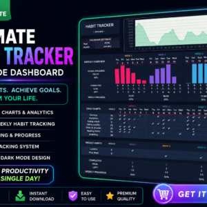 Ultimate Excel Habit Tracker Template 2026 – Dark Mode Daily Planner & Goal Tracker
